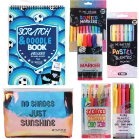 Hamster London Gift Hamper Stationery Set Football   Fineliner   Scented Markers   Gel Pen   Crayon   Pouches