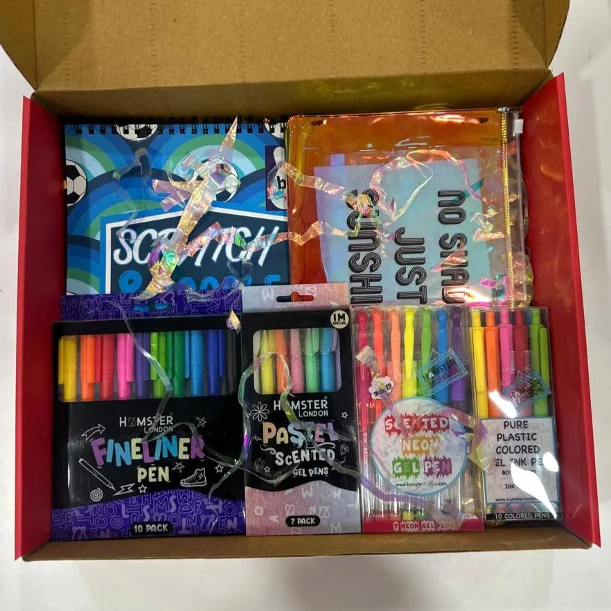 Hamster London Gift Hamper Stationery Set Football   Fineliner   Scented Markers   Gel Pen   Crayon   Pouches
