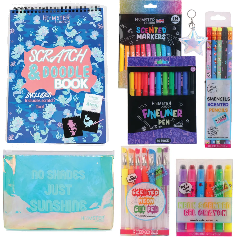 Hamster London Gift Hamper Stationery Set Mermaid   Fineliner   Scented Markers   Gel Pen   Crayon   Pouches