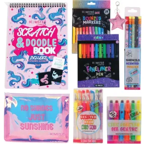 Hamster London Gift Hamper Stationery Set Unicorn   Fineliner   Scented Markers   Gel Pen   Crayon   Pouches   Key Chain