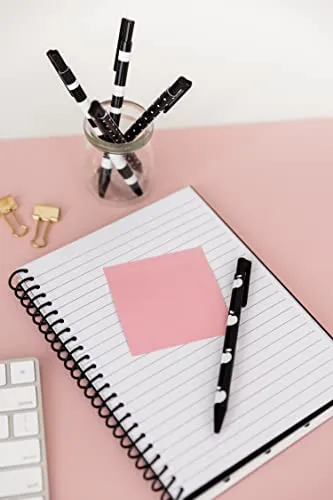 Kate Spade New York Black Ink Pen Set of 5, Cute Plastic Click Pens, Dots and Stripes