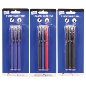 Luxury Smooth Write Pens - 3 Pack Assorted Ink Ballpoint Fine Tip Writing