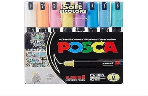 Mitsubishi 1MR Uni Posca Bullet Tip Extra Fine Soft Color Marker 8 Pcs Pack