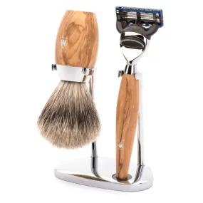 MUHLE Kosmo, Olive Wood Shaving Set - Gillette® Fusion™ 5 Razor, Fine Badger Shaving Brush