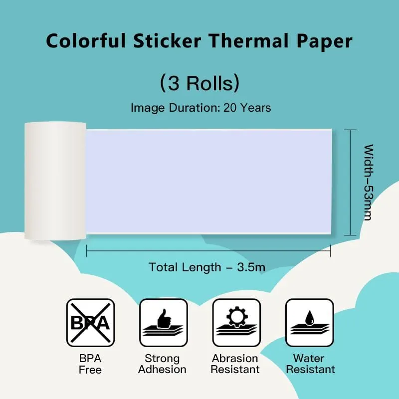 Phomemo 53mm Orange/Green/Purple Sticker 20-Year-Lasting Thermal Paper for T02/M02X/M832丨3 Rolls