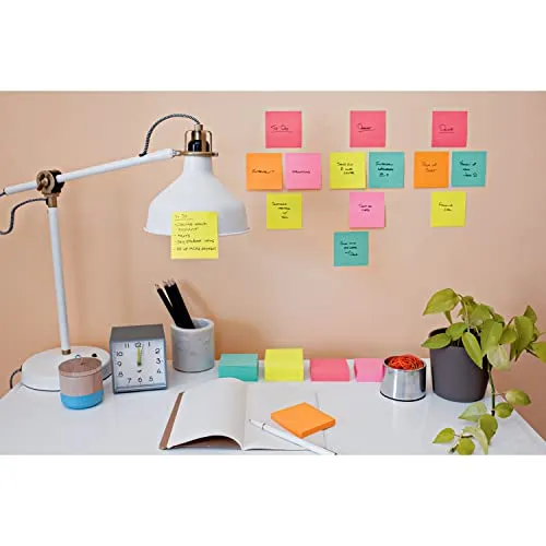 Post-it Super Sticky Notes, 24 Note Pads, 3x3 in., 2x the Sticking Power, School Supplies and Office Products for Vertical Surfaces, Monitors, Walls & Windows, Supernova Neons Collection