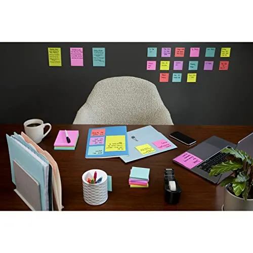 Post-it Super Sticky Notes, 24 Note Pads, 3x3 in., 2x the Sticking Power, School Supplies and Office Products for Vertical Surfaces, Monitors, Walls & Windows, Supernova Neons Collection