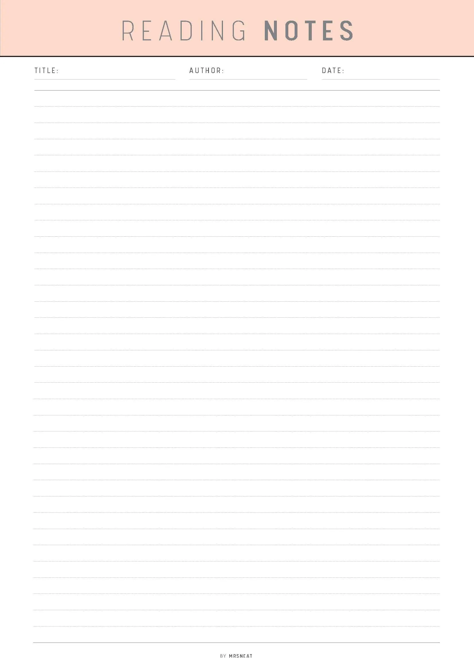 Reading Notes Template Printable - M231