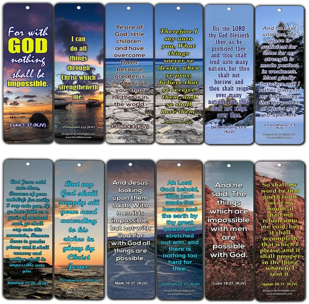 Religious Bible Quotes Bookmarks for Doing The Impossible (KJV) (30-Pack) - Handy Bible Verses Perfect for Daily Encouragement