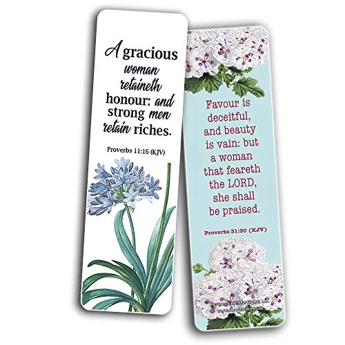 Religious Empowering Bible Verses Flowers Bookmarks for Women (30 Pack) - Handy Life Changing Bible Texts and Quotes With Flower Designs