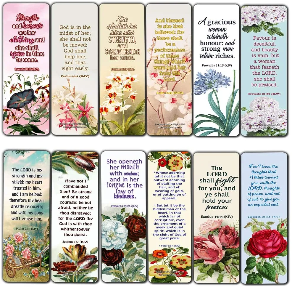 Religious Empowering Bible Verses Flowers Bookmarks for Women (30 Pack) - Handy Life Changing Bible Texts and Quotes With Flower Designs