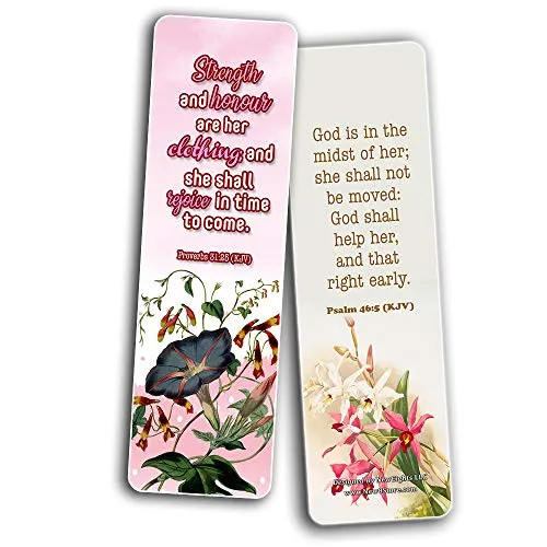 Religious Empowering Bible Verses Flowers Bookmarks for Women (30 Pack) - Handy Life Changing Bible Texts and Quotes With Flower Designs