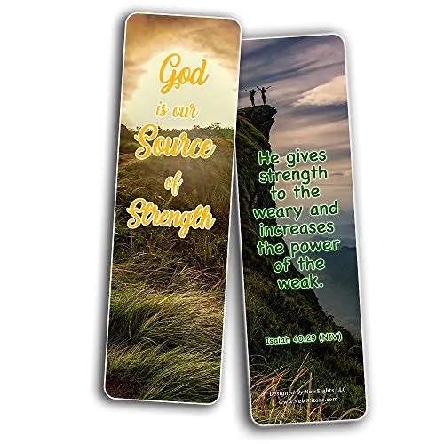 Scriptures Bookmarks - Bible Verses about Strength (30 Pack) - Well Designed and Easy To Memorize Bible Verses - Reverence Bible Texts VBS Sunday School Easter Baptism Thanksgiving Christmas Rewards