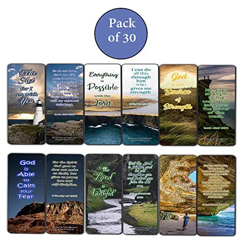 Scriptures Bookmarks - Bible Verses about Strength (30 Pack) - Well Designed and Easy To Memorize Bible Verses - Reverence Bible Texts VBS Sunday School Easter Baptism Thanksgiving Christmas Rewards