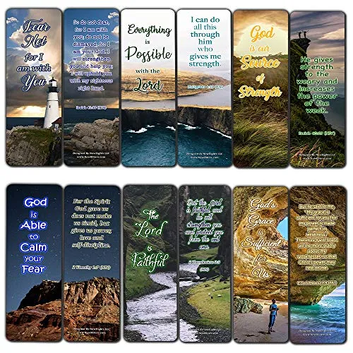 Scriptures Bookmarks - Bible Verses about Strength (30 Pack) - Well Designed and Easy To Memorize Bible Verses - Reverence Bible Texts VBS Sunday School Easter Baptism Thanksgiving Christmas Rewards