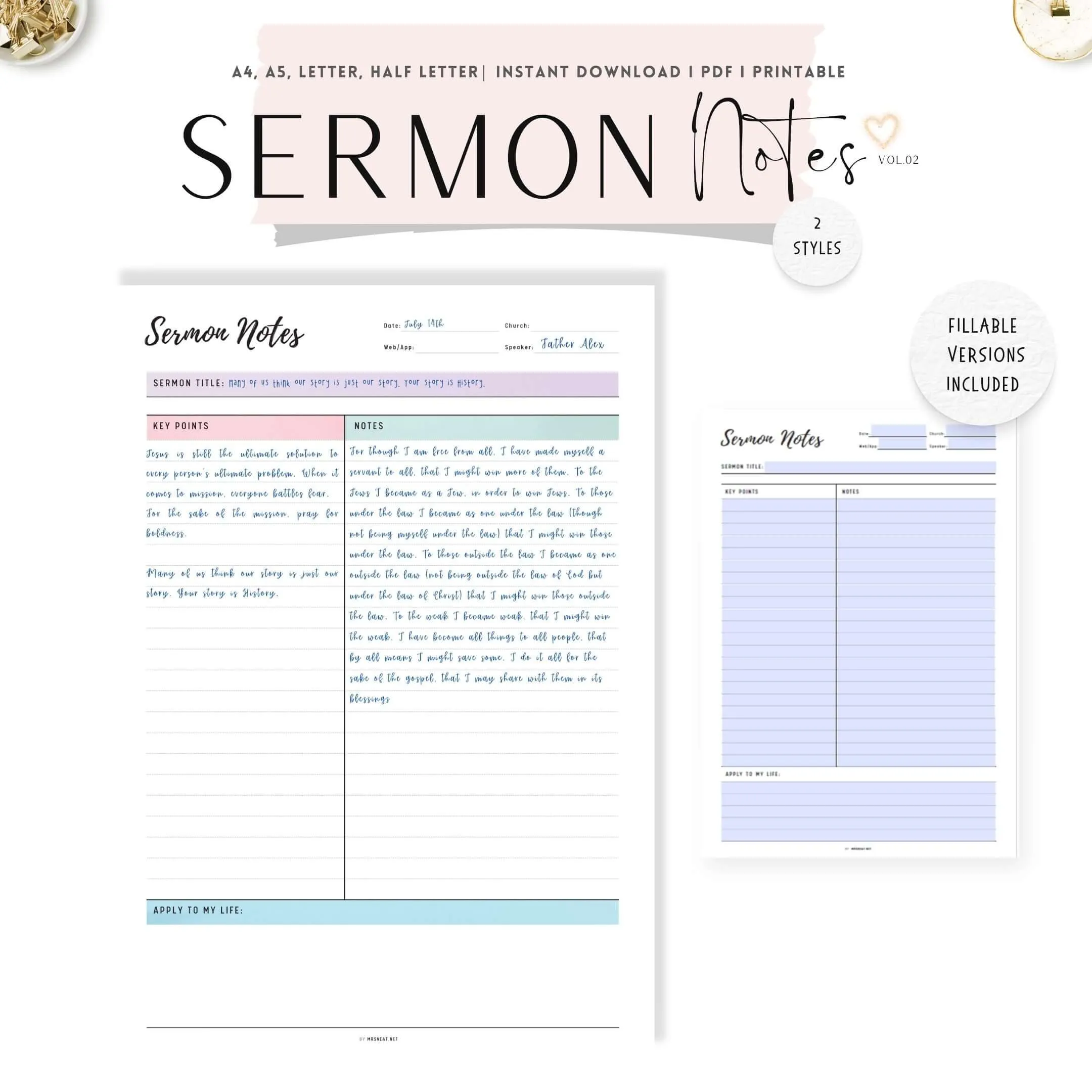 Sermon Notes Journal Printable - Vol.02 - M328
