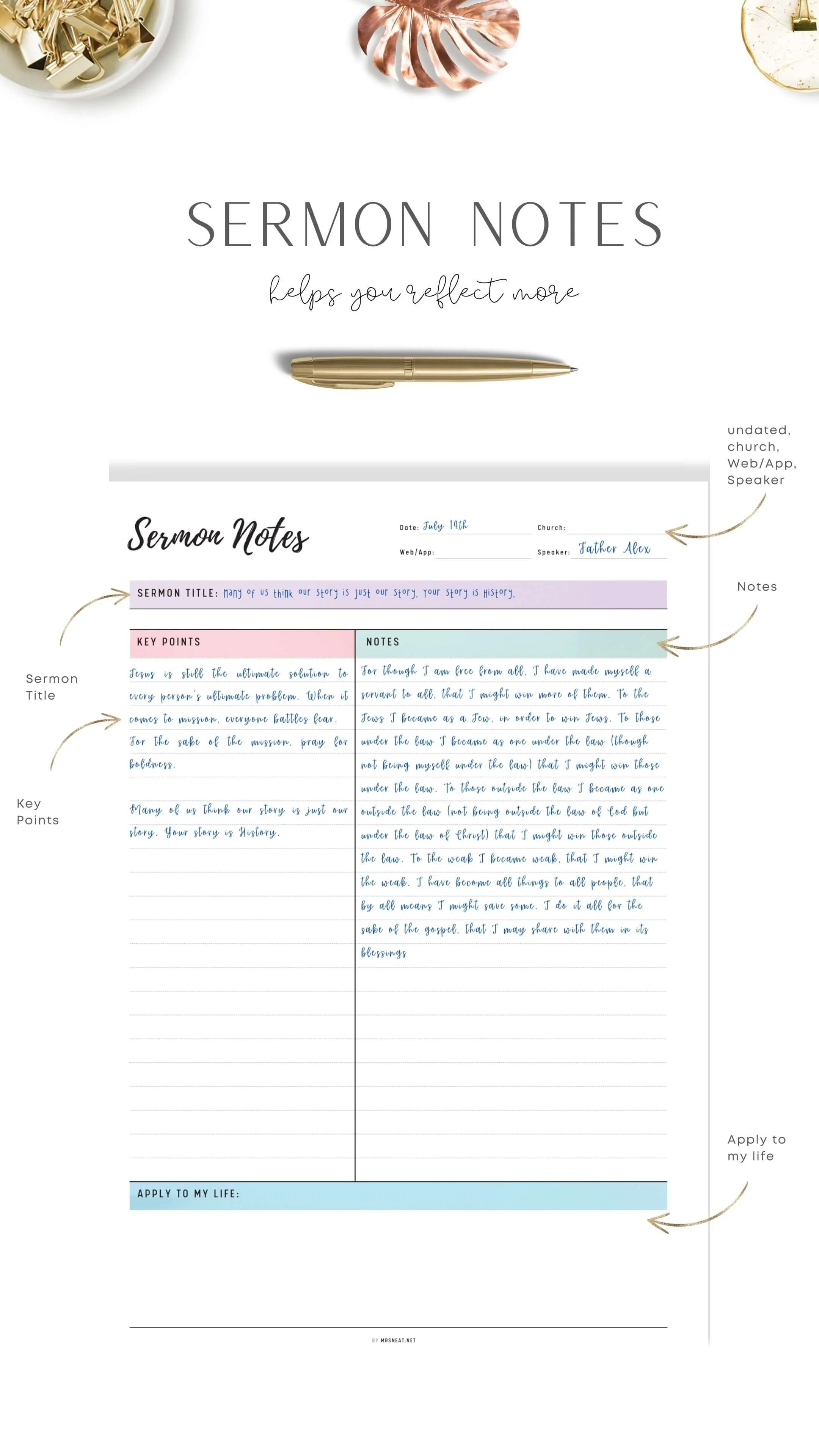 Sermon Notes Journal Printable - Vol.02 - M328