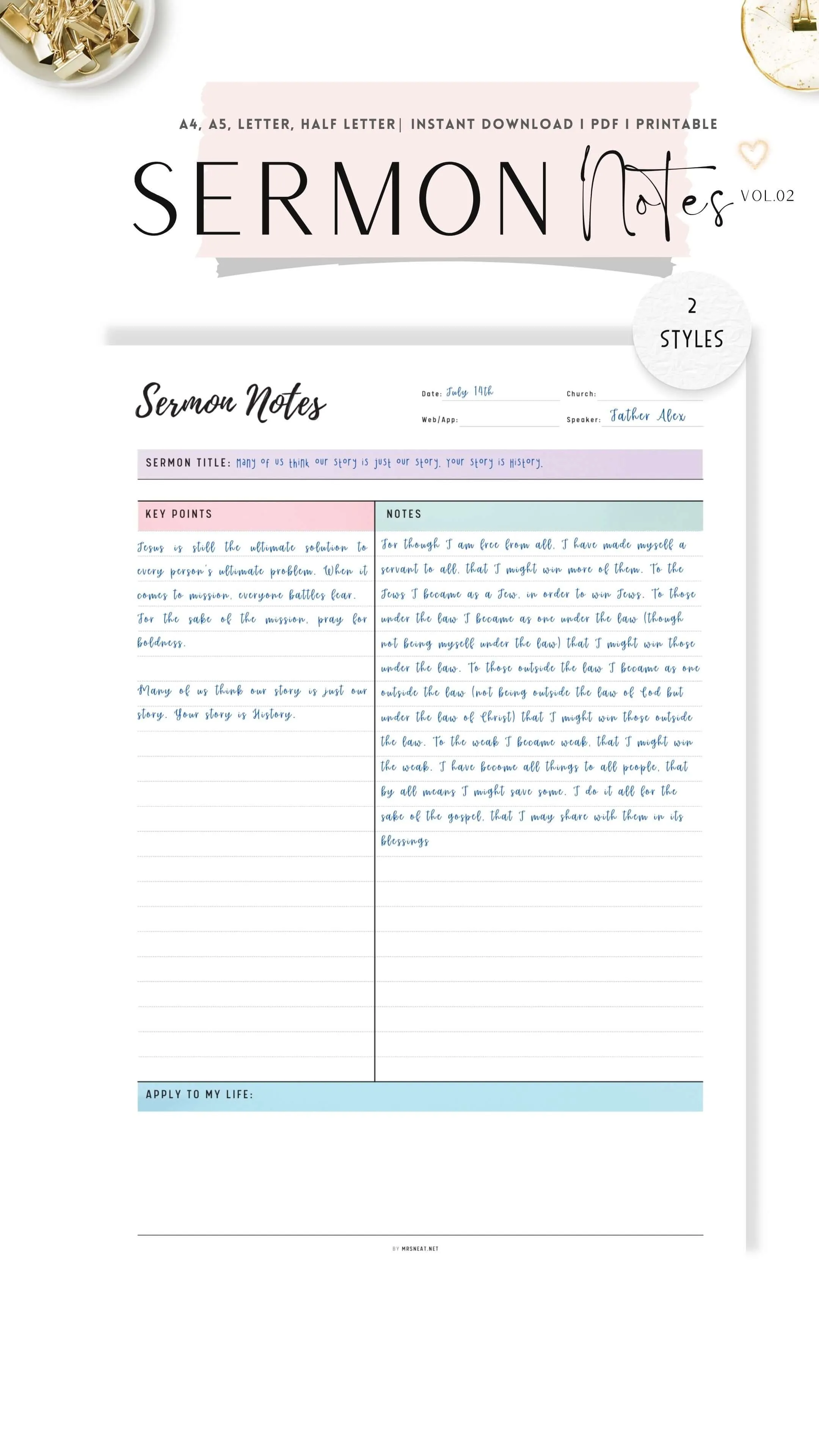 Sermon Notes Journal Printable - Vol.02 - M328