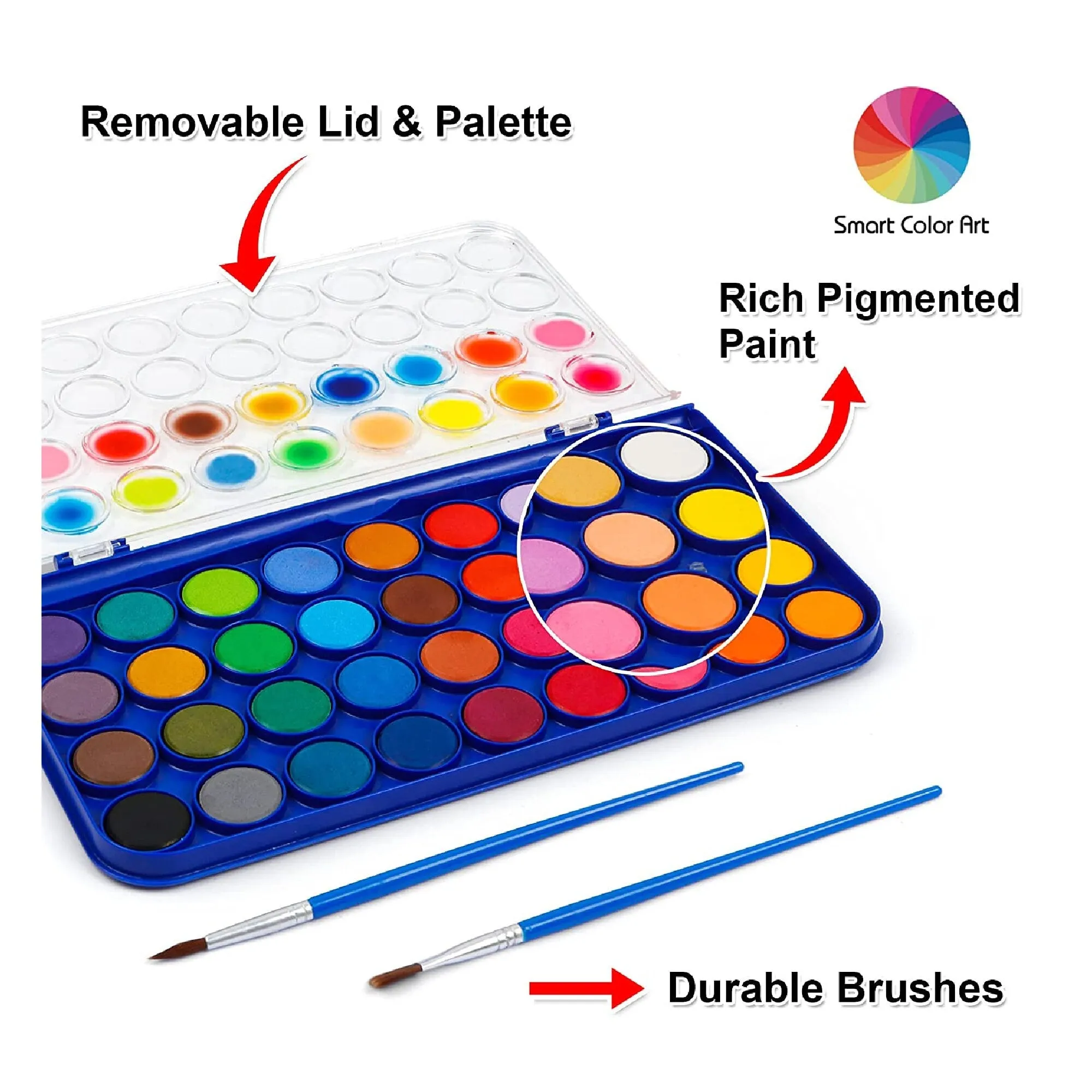 Smart Color Art Set Of 36 Watercolor Trays | Watercolor Paint Set With 4 Brushes