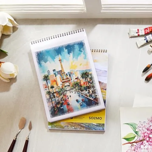 SOLIMO Sketchbook, Spiral-Bound, A4 Size, Professional-Grade Sheets, Compatible with a Range of Art Material_AZSBA4P1