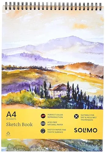 SOLIMO Sketchbook, Spiral-Bound, A4 Size, Professional-Grade Sheets, Compatible with a Range of Art Material_AZSBA4P1