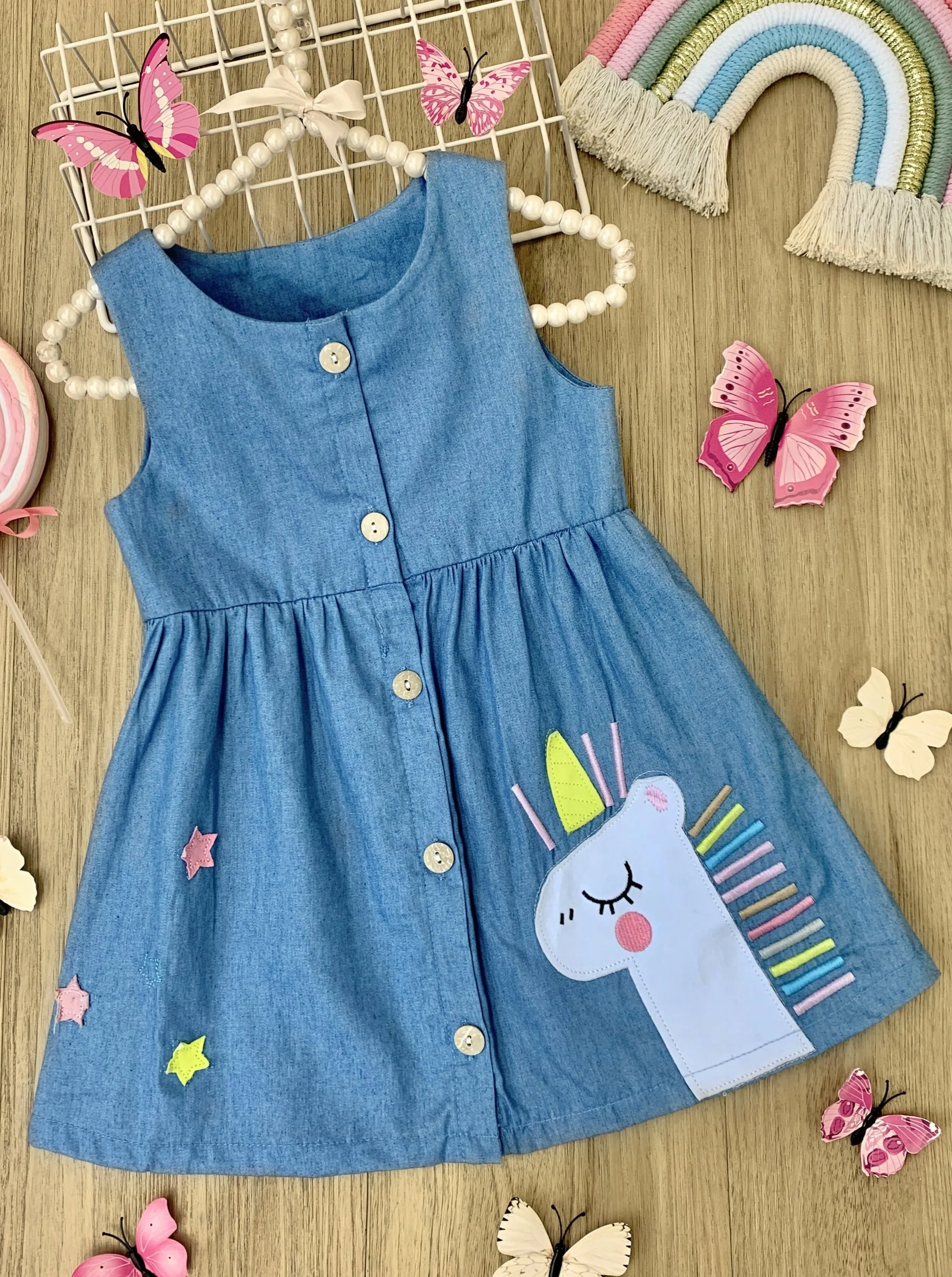 Stars And Unicorns Chambray Dress