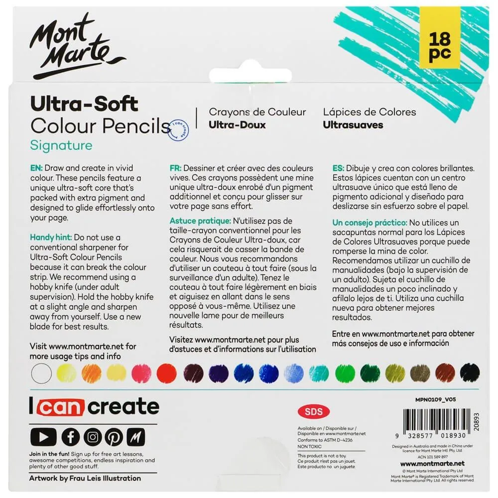 Ultra-Soft Colour Pencils 18pc - Mont Marte