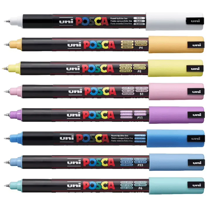 Uni PC-1MR Posca Poster Marker Ultra Fine Round Tip 0.7mm Pastel Colours 8 Pack