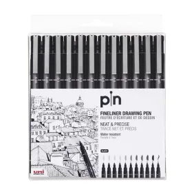 Uni Pin Fineline Permanent Drawing Set 12 Piece
