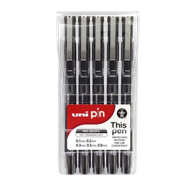 Uni Pin Fineline Permanent Drawing Set 5 Piece