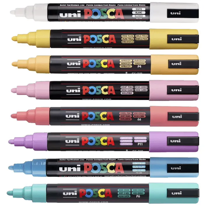 Uni Posca PC5M Paint Markers Pastel Colours 8 Pack 2.5mm NIB
