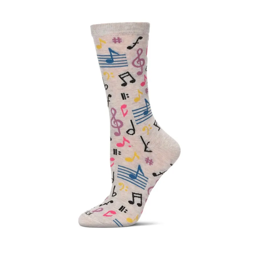 Women's Bamboo Crew Socks - Musical Notes Heather
