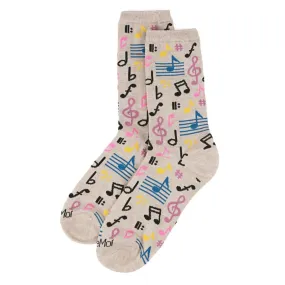 Women's Bamboo Crew Socks - Musical Notes Heather
